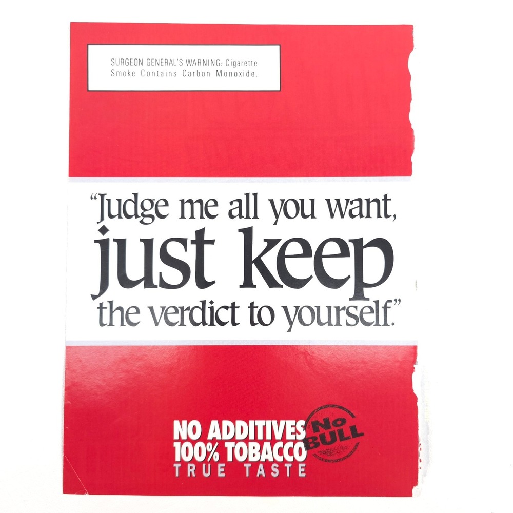 No Bull 100% Tobacco Advertising Print Ad Pop Culture Red Black White Minimalist